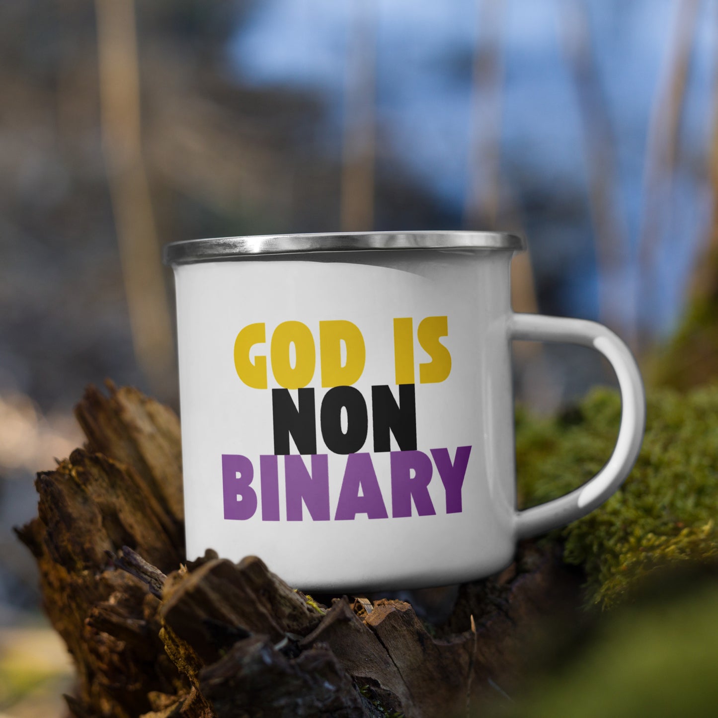 God is Nonbinary - Enamel Camp Mug