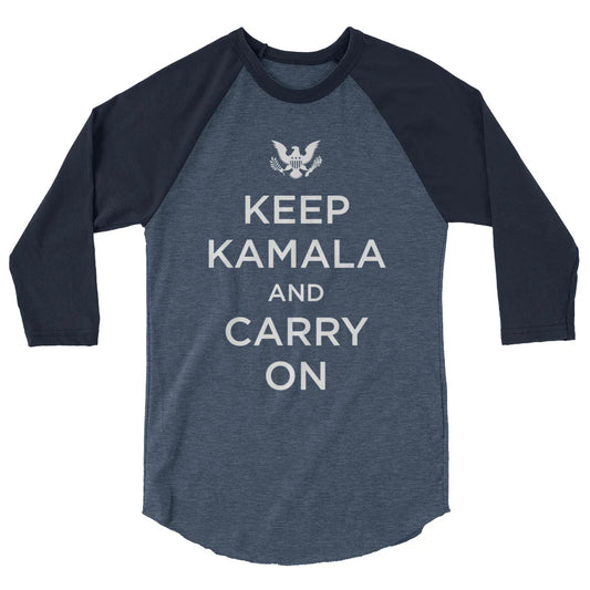 FINAL SALE - Size Medium - Keep Kamala - 3/4 Sleeve Shirt - Heather Denim/Navy