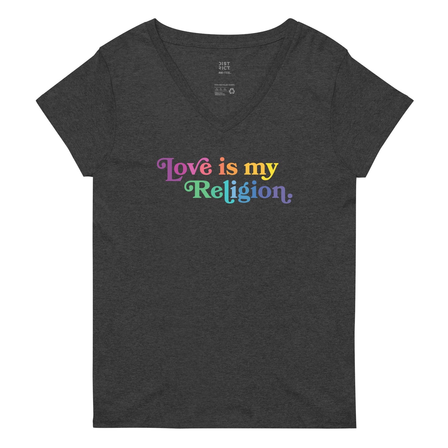 FINAL SALE - Size XL - Love is My Religion - Women’s V-Neck Tee - Charcoal Heather