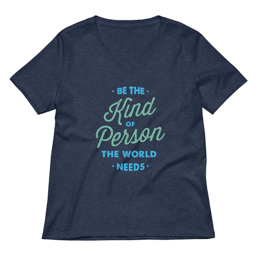 FINAL SALE - Size Large - Kind Person - Women’s V-Neck Tee - Heather Navy